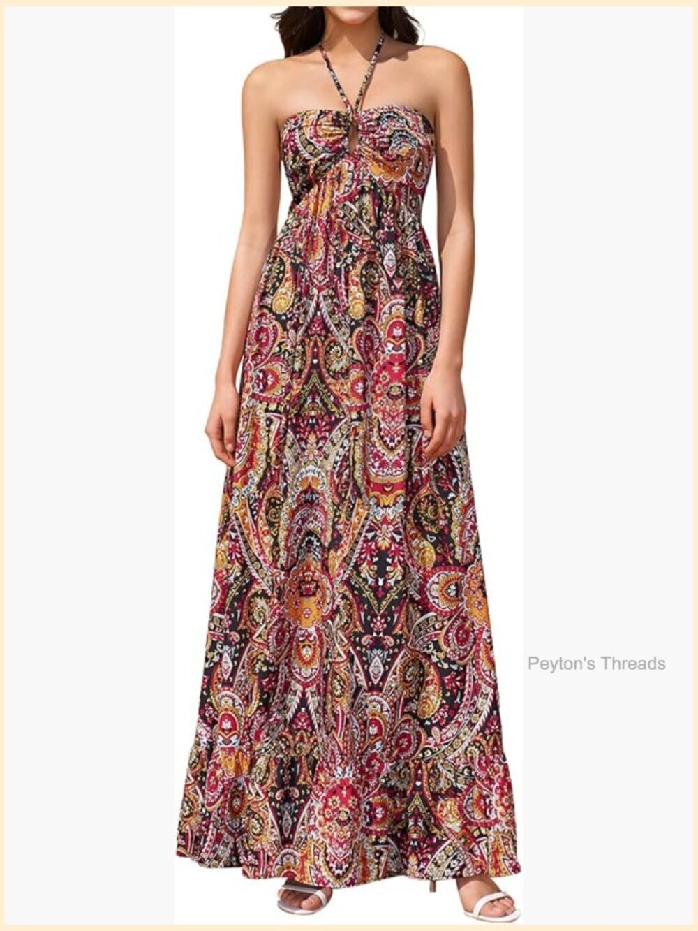 Flowy Floral Halter Strapless Maxi Dress Long Boho Tube Beach Sundress